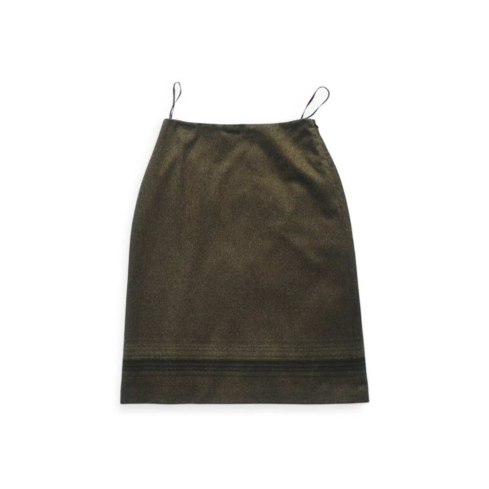 Brooks Brothers Green Wool Knee-Length Pencil Skirt with Striped Hem